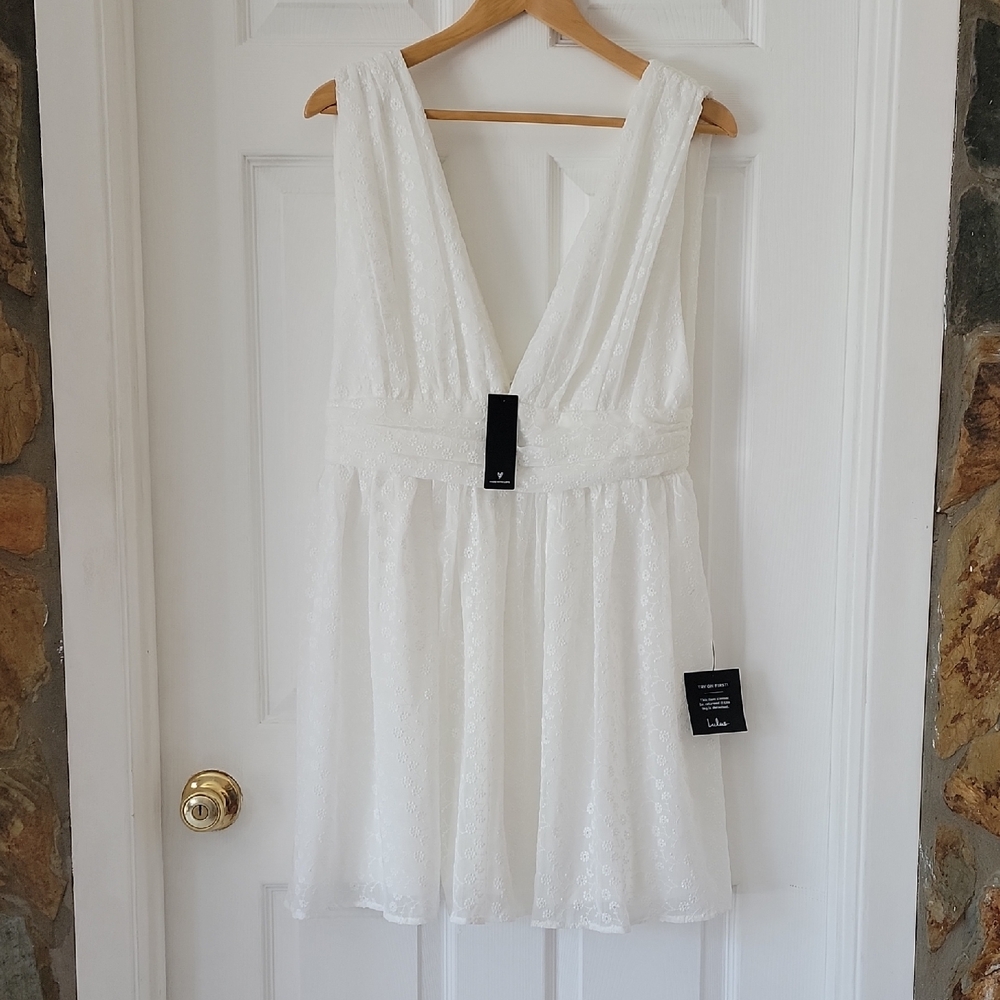 Lulu's White Lace Deep V-Neck Mini Dress